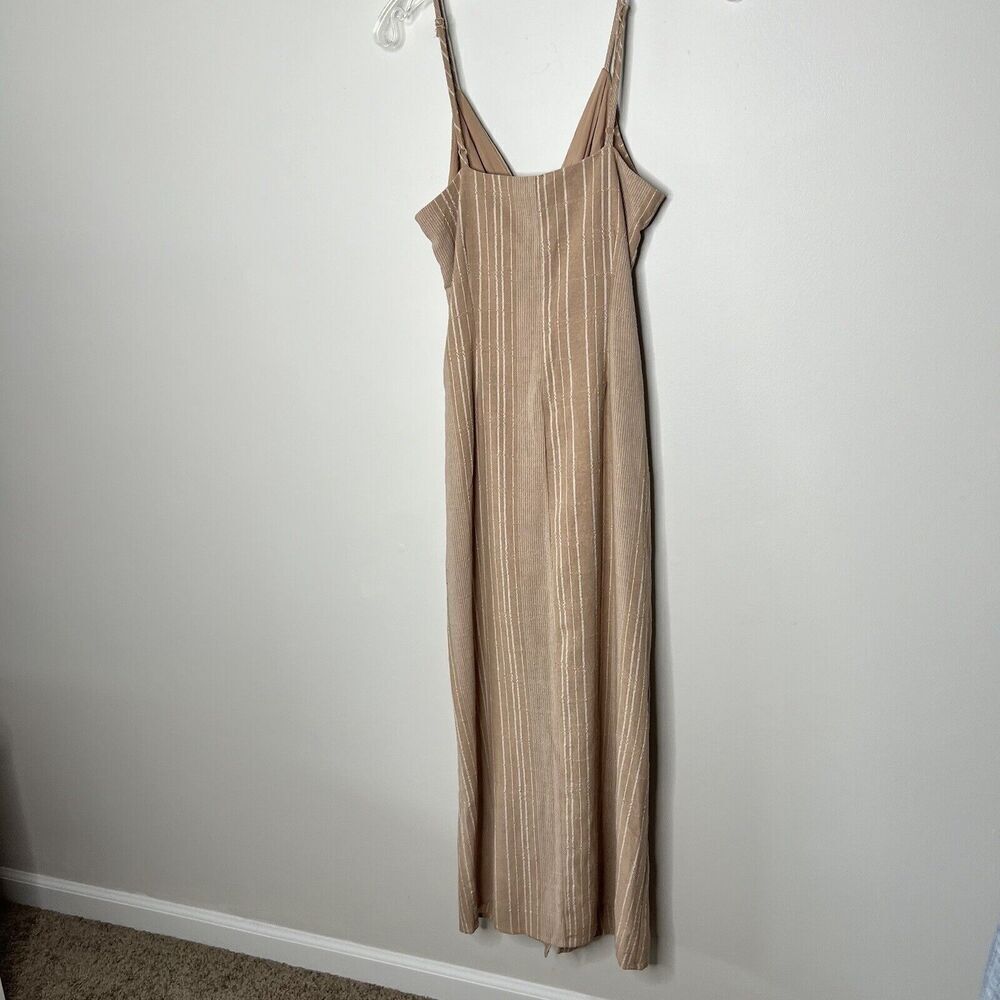 Mustard Seed Women’sDress Medium Cotton Twist Front Tan Stripes Midi Lagenlook - Picture 15 of 15
